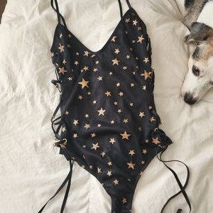 Black/Star Lace Up Iheartraves Bodysuit